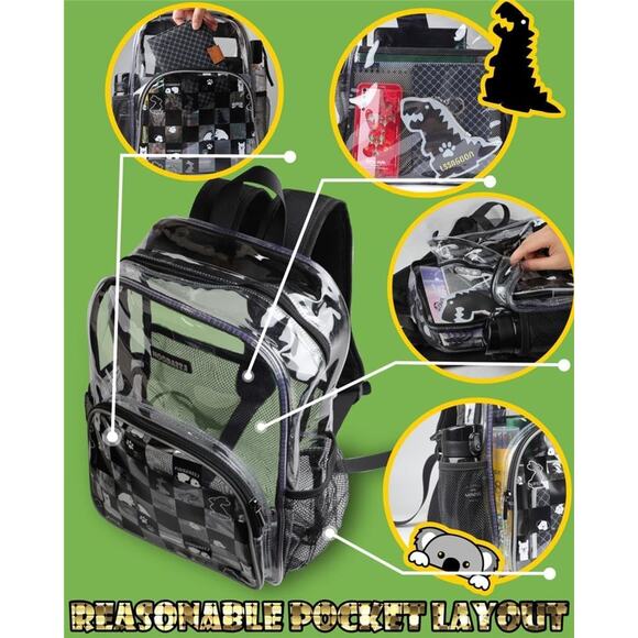 16 Inch Clear Back to School  Backpack Heavy Duty Transparent Bookbag - Picture 2 of 5